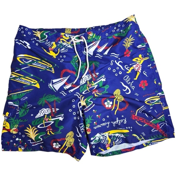 Polo Ralph Lauren Kailua Surfside Swim Trunks Tropical Surfer Print Mens 2XB - Picture 1 of 10